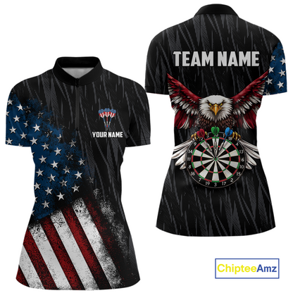 Custom US Flag Eagle Dart Shirts for Women Darts Team Jerseys Dart Tournament Polo & 1/4 Zip NNT142
