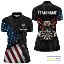 Load image into Gallery viewer, Custom US Flag Eagle Dart Shirts for Women Darts Team Jerseys Dart Tournament Polo &amp; 1/4 Zip NNT142