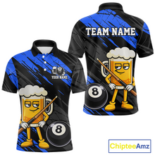 Load image into Gallery viewer, Custom Funny Blue Beer 8 Ball Pool Men Billiard Polo &amp; 1/4 Zip, Billiard Shirt, Billiard Team Jerseys NNT146