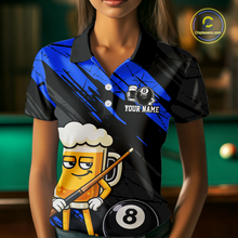 Load image into Gallery viewer, Custom Funny Blue Beer 8 Ball Pool Women Billiard Polo &amp; 1/4 Zip, Billiard Shirt, Billiard Team Jerseys NNT146