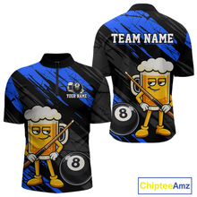 Load image into Gallery viewer, Custom Funny Blue Beer 8 Ball Pool Men Billiard Polo &amp; 1/4 Zip, Billiard Shirt, Billiard Team Jerseys NNT146
