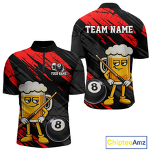 Load image into Gallery viewer, Custom Funny Red Beer 8 Ball Pool Men Billiard Polo &amp; 1/4 Zip, Billiard Shirt, Billiard Team Jerseys NNT146