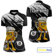 Load image into Gallery viewer, Custom Funny Black Beer 8 Ball Pool Women Billiard Polo &amp; 1/4 Zip, Billiard Shirt, Billiard Team Jerseys NNT146