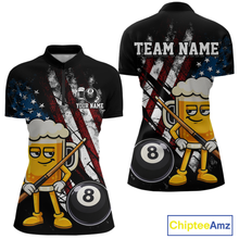 Load image into Gallery viewer, Custom Funny US Flag Beer 8 Ball Pool Women Billiard Polo &amp; 1/4 Zip, Billiard Shirt, Billiard Team Jerseys NNT146