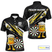 Load image into Gallery viewer, Custom Yellow Funny Beer Dart Shirts for Men Darts Team Jerseys Dart Tournament Polo &amp; 1/4 Zip NNT139