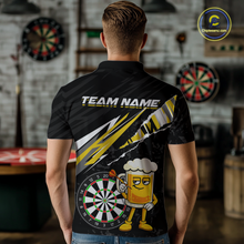 Load image into Gallery viewer, Custom Yellow Funny Beer Dart Shirts for Men Darts Team Jerseys Dart Tournament Polo &amp; 1/4 Zip NNT139
