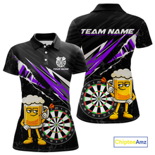 Load image into Gallery viewer, Custom Purple Funny Beer Dart Shirts for Women Darts Team Jerseys Dart Tournament Polo &amp; 1/4 Zip NNT139