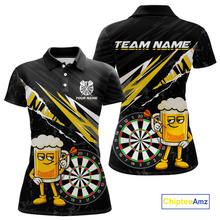 Load image into Gallery viewer, Custom Yellow Funny Beer Dart Shirts for Women Darts Team Jerseys Dart Tournament Polo &amp; 1/4 Zip NNT139