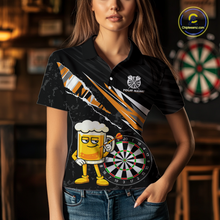 Load image into Gallery viewer, Custom Orange Funny Beer Dart Shirts for Women Darts Team Jerseys Dart Tournament Polo &amp; 1/4 Zip NNT139