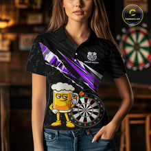 Load image into Gallery viewer, Custom Purple Funny Beer Dart Shirts for Women Darts Team Jerseys Dart Tournament Polo &amp; 1/4 Zip NNT139