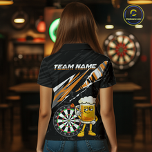 Load image into Gallery viewer, Custom Orange Funny Beer Dart Shirts for Women Darts Team Jerseys Dart Tournament Polo &amp; 1/4 Zip NNT139