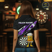 Load image into Gallery viewer, Custom Purple Funny Beer Dart Shirts for Women Darts Team Jerseys Dart Tournament Polo &amp; 1/4 Zip NNT139