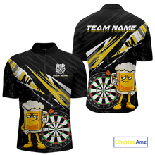 Load image into Gallery viewer, Custom Yellow Funny Beer Dart Shirts for Men Darts Team Jerseys Dart Tournament Polo &amp; 1/4 Zip NNT139