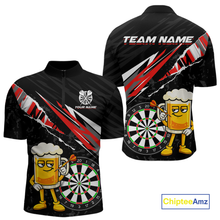 Load image into Gallery viewer, Custom Red Funny Beer Dart Shirts for Men Darts Team Jerseys Dart Tournament Polo &amp; 1/4 Zip NNT139