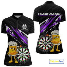 Load image into Gallery viewer, Custom Purple Funny Beer Dart Shirts for Women Darts Team Jerseys Dart Tournament Polo &amp; 1/4 Zip NNT139