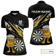 Load image into Gallery viewer, Custom Yellow Funny Beer Dart Shirts for Women Darts Team Jerseys Dart Tournament Polo &amp; 1/4 Zip NNT139