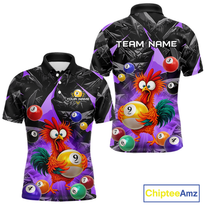Custom Funny Purple Chicken 9 Ball Pool Billiard Shirt for Men Polo & 1/4 Zip, Billiard Team Jerseys NNT157