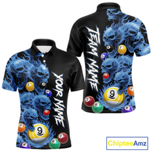 Load image into Gallery viewer, Custom Blue Flame Skull 9 Ball Pool Billiard Shirt for Men Polo &amp; 1/4 Zip, Billiard Team Jerseys NNT1159