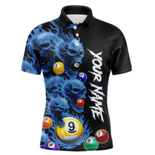 Load image into Gallery viewer, Custom Blue Flame Skull 9 Ball Pool Billiard Shirt for Men Polo &amp; 1/4 Zip, Billiard Team Jerseys NNT1159