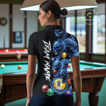 Load image into Gallery viewer, Custom Blue Flame Skull 9 Ball Pool Billiard Shirt for Women Polo &amp; 1/4 Zip, Billiard Team Jerseys NNT1159