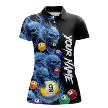 Load image into Gallery viewer, Custom Blue Flame Skull 9 Ball Pool Billiard Shirt for Women Polo &amp; 1/4 Zip, Billiard Team Jerseys NNT1159