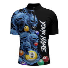 Load image into Gallery viewer, Custom Blue Flame Skull 9 Ball Pool Billiard Shirt for Men Polo &amp; 1/4 Zip, Billiard Team Jerseys NNT1159