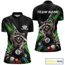 Load image into Gallery viewer, Custom Green Funny Raccoon 8 Ball Billiard Shirt for Women Billiard Team Jersey Billiard League NNT191