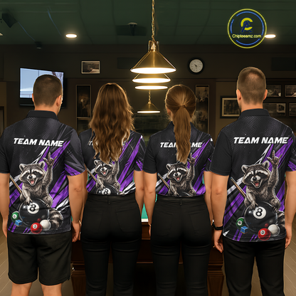 Custom Purple Funny Raccoon 8 Ball Billiard Shirt for Women Billiard Team Jersey Billiard League NNT191