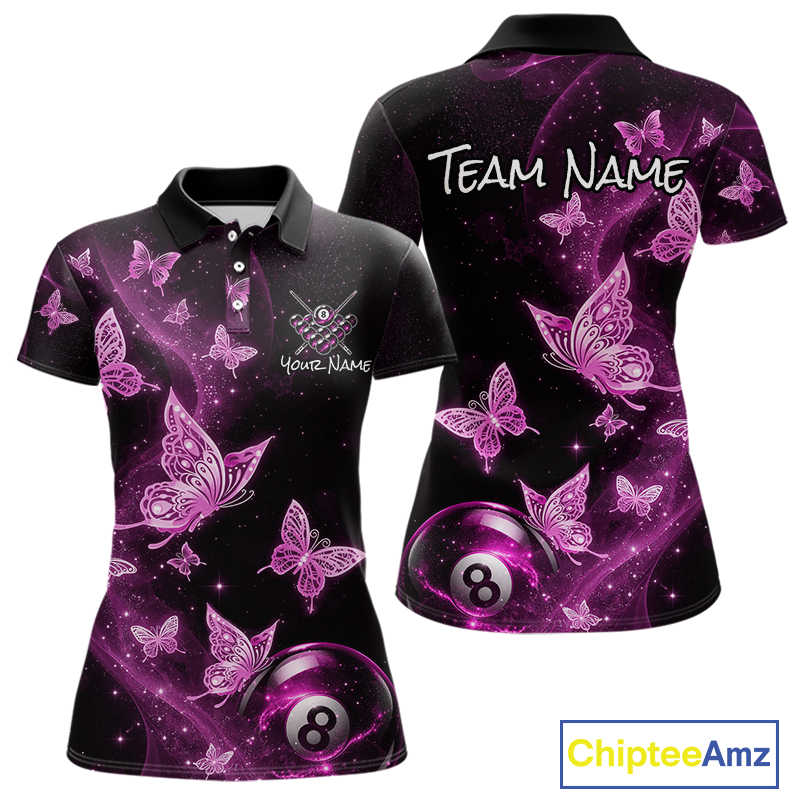 Custom Pink Butterfly Galaxy 8 Ball Billiard Shirt for Women Billiard Team Jersey Billiard League NNT192