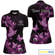 Load image into Gallery viewer, Custom Pink Butterfly Galaxy 8 Ball Billiard Shirt for Women Billiard Team Jersey Billiard League NNT192
