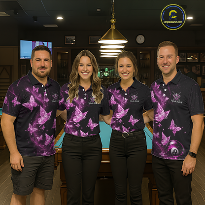 Custom Pink Butterfly Galaxy 8 Ball Billiard Shirt for Men Billiard Team Jersey Billiard League NNT192