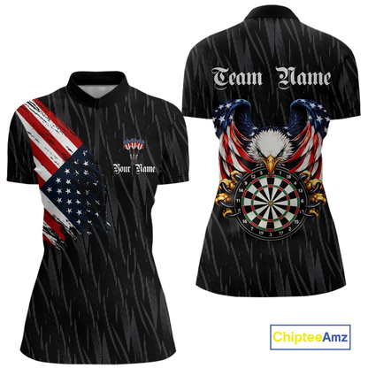 Custom US Flag Eagle Darts Shirt for Women Darts Team Jerseys Dart Tournament Polo & 1/4 Zip NNT111