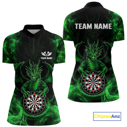 Custom Green Dragon Darts Board Dart Shirts For Women Darts Team Jerseys Polo & 1/4 Zip NNT121