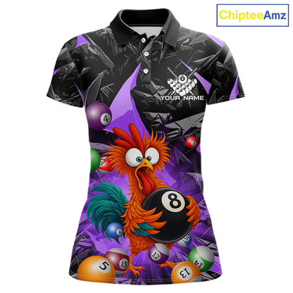 Custom Purple Funny Chicken 8 Ball & 9 Ball Billiard Shirt for Women Billiard Team Jerseys NNT190