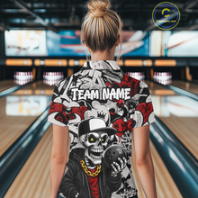 Load image into Gallery viewer, Custom Graffiti Skeleton Bowling Jersey for Women Bowling Team Shirts Bowling League Polo &amp; 1/4 Zip HNT378