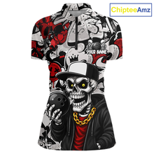 Load image into Gallery viewer, Custom Graffiti Skeleton Bowling Jersey for Women Bowling Team Shirts Bowling League Polo &amp; 1/4 Zip HNT378