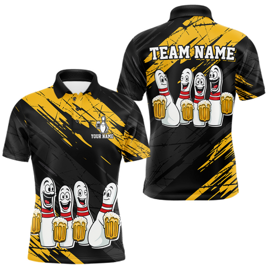 Custom Yellow Funny Bowling Tournament Jersey for Men Bowling Team Shirts Polo & 1/4 Zip HNT178