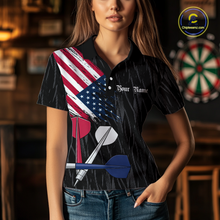 Load image into Gallery viewer, Custom American Flag Dart Shirts For Women Dart Board Shirts Polo &amp; 1/4 Zip Dart Jersey Team NNT126
