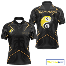 Load image into Gallery viewer, Custom Black Gold 8 Ball 9 Ball Yin Yang Pool Shirts Billiard Shirt for Men Billiard Team Jersey NNT179