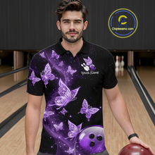 Load image into Gallery viewer, Custom Purple Galaxy Butterflies Bowling Shirt for Men Butterfly Bowling Team Jersey Bowling League HNT277