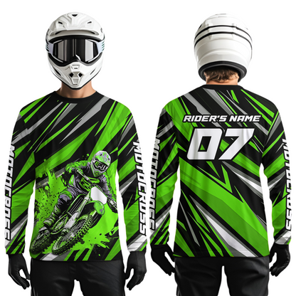 Custom Green Youth Motocross Jersey Racing for Kid Men Women MX Dirt Bike Shirts UPF30+ DNT47