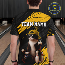 Load image into Gallery viewer, Custom Funny Cat Yellow Bowling Jersey for Men Bowling Polo &amp; 1/4 Zip Bowling Team Shirts HNT198
