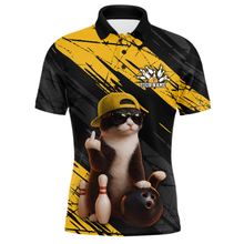 Load image into Gallery viewer, Custom Funny Cat Yellow Bowling Jersey for Men Bowling Polo &amp; 1/4 Zip Bowling Team Shirts HNT198