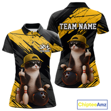 Load image into Gallery viewer, Custom Funny Cat Yellow Bowling Jersey for Women Bowling Polo &amp; 1/4 Zip Bowling Team Shirts HNT198