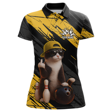Load image into Gallery viewer, Custom Funny Cat Yellow Bowling Jersey for Women Bowling Polo &amp; 1/4 Zip Bowling Team Shirts HNT198