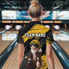 Load image into Gallery viewer, Custom Funny Cat Yellow Bowling Jersey for Women Bowling Polo &amp; 1/4 Zip Bowling Team Shirts HNT198