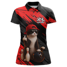 Load image into Gallery viewer, Custom Funny Cat Red Bowling Jersey for Women Bowling Polo &amp; 1/4 Zip Bowling Team Shirts HNT198