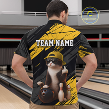 Load image into Gallery viewer, Custom Funny Cat Yellow Bowling Jersey for Men Bowling Polo &amp; 1/4 Zip Bowling Team Shirts HNT198