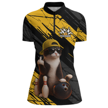 Load image into Gallery viewer, Custom Funny Cat Yellow Bowling Jersey for Women Bowling Polo &amp; 1/4 Zip Bowling Team Shirts HNT198