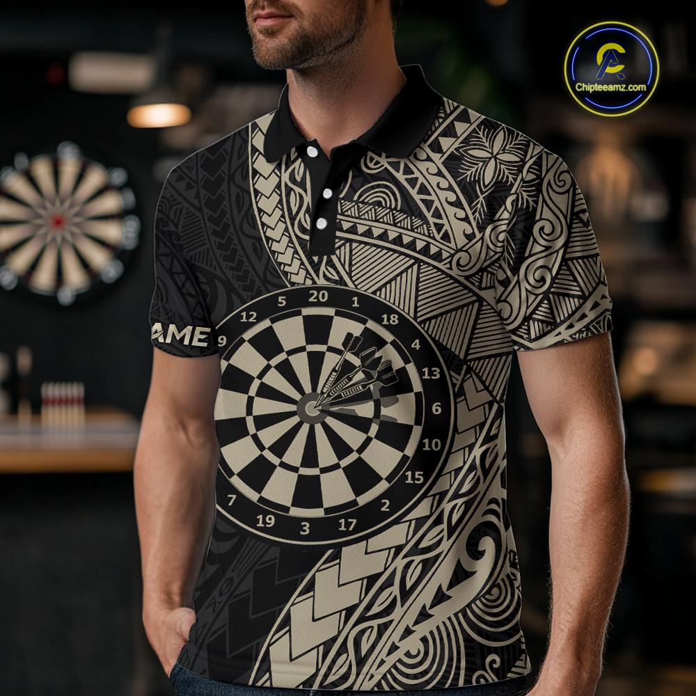 Custom Yellow Tribal Dart Shirts for Men Dart Team Jersey Dartboard Gifts Polo & 1/4 Zip NNT163